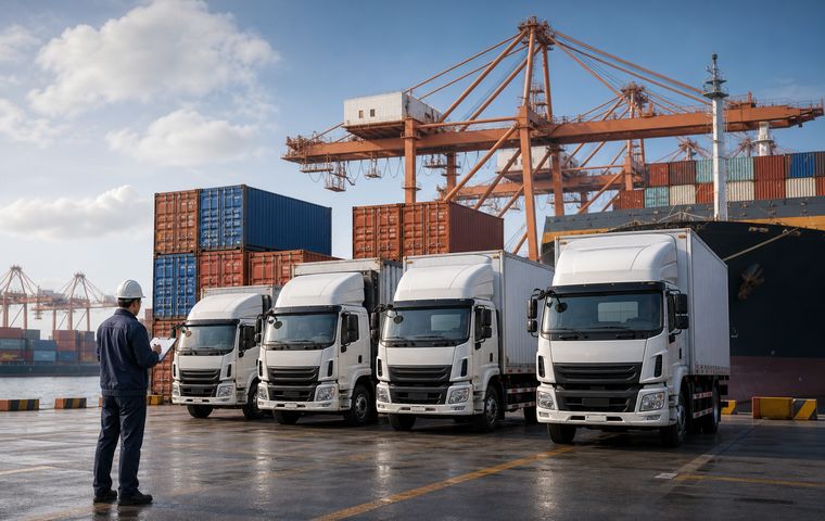 Export preparation for used commercial vehicles at port