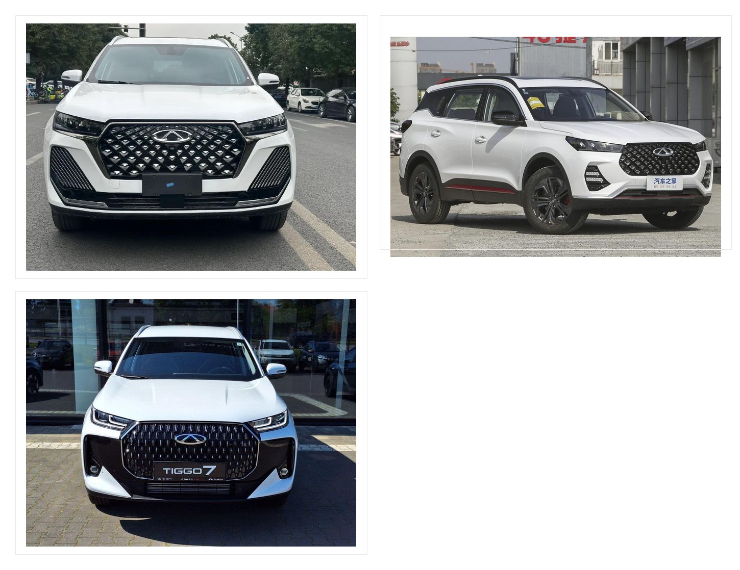 Three front views of white and black compact SUVs
